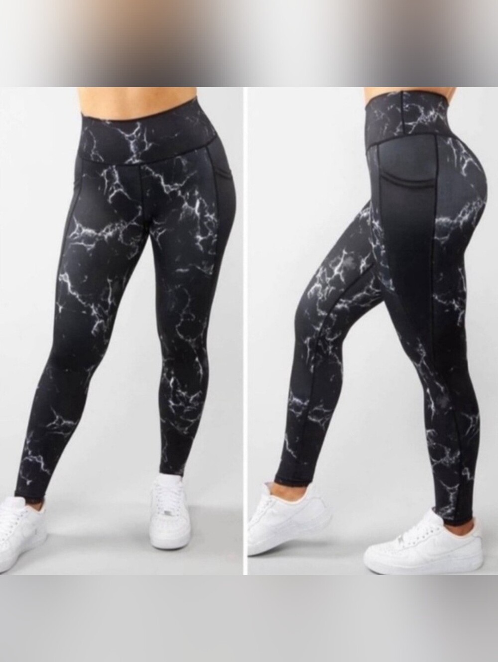 BuffBunny Black Marble High-Waist Pocket Leggings Size Xs NEW